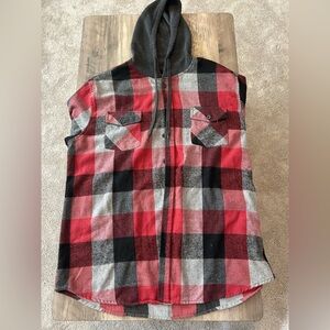 Red and Black Plaid Sleeveless Hoodie